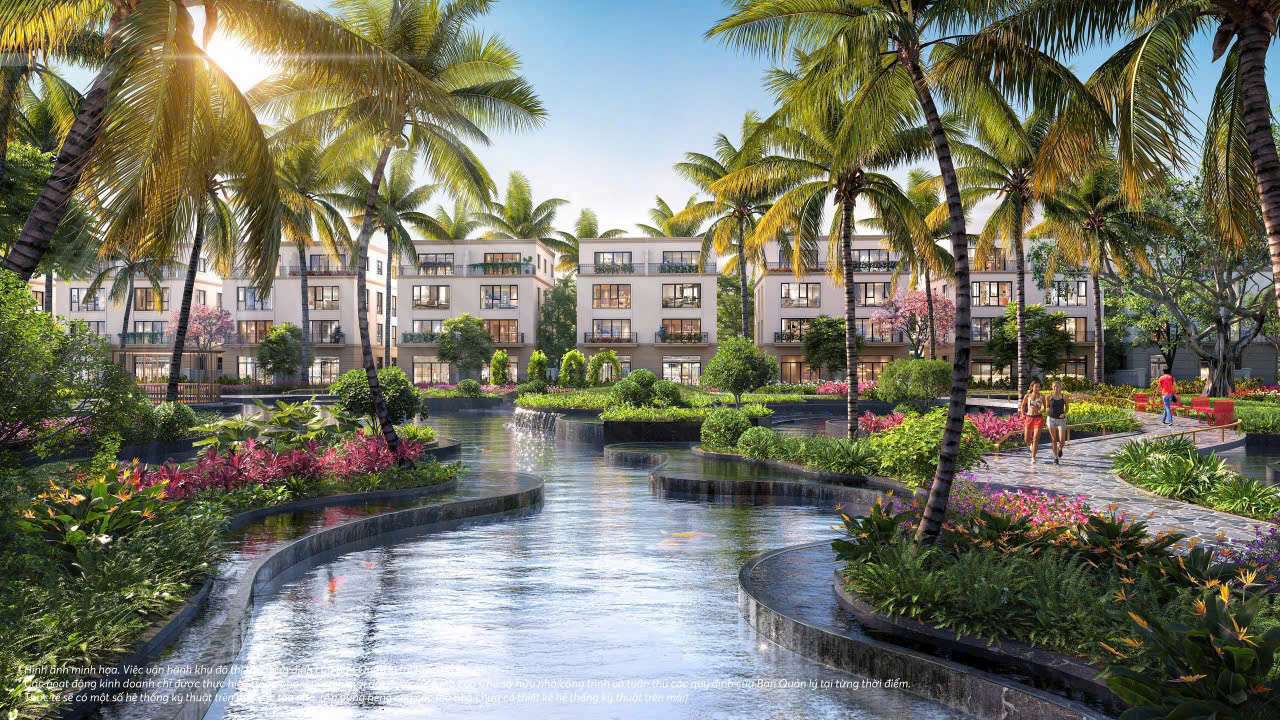 Phối cảnh cảnh quan hồ cá Koi và nhà ở tại Vinhomes Golden City