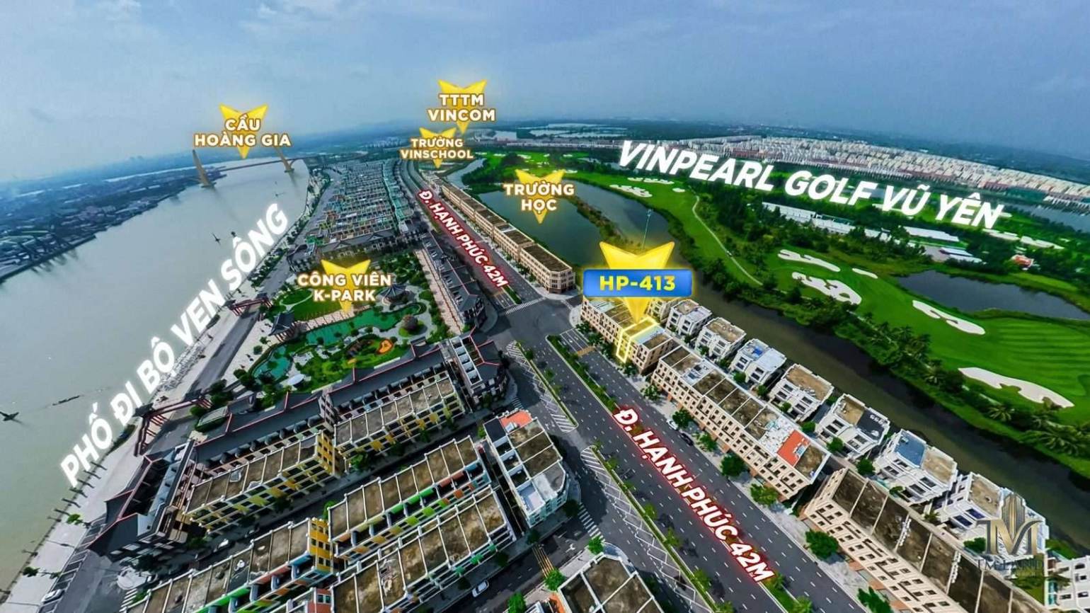 Shophouse Golfland – Sở hữu 2 mặt tiền, mặt đường trục chính trung tâm đảo Vũ Yên, đối diện là công viên Hàn Quốc phố đi bộ. – HP-413 | Vinhomes Royal Island