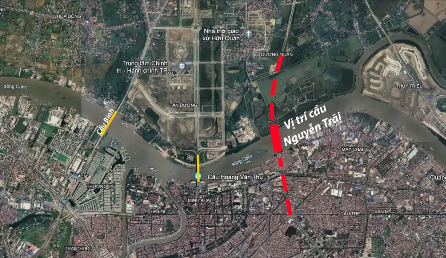Bản đồ vị trí cầu Nguyễn Trãi trên sông Cấm, Hải Phòng