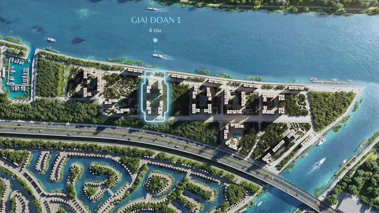 Vị trí 4 tòa giai đoạn 1 The Harbor Skyline trên mặt bằng Imperia Royal Island
