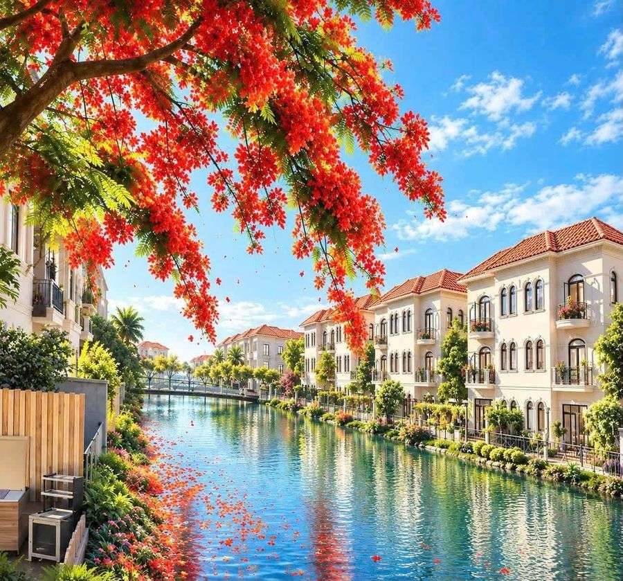 Phối cảnh kênh nước giữa các dãy nhà