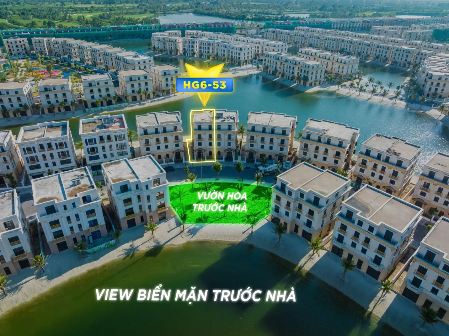 Biệt Thự Song Lập Hoàng Gia – Vườn dừa ngay trước cửa, sau nhà biển rộng mênh mông. Địa thế nhà & đất nở hậu; vị trí riêng tư, mật độ xây dựng thoáng – HG6-53 | Vinhomes Royal Island